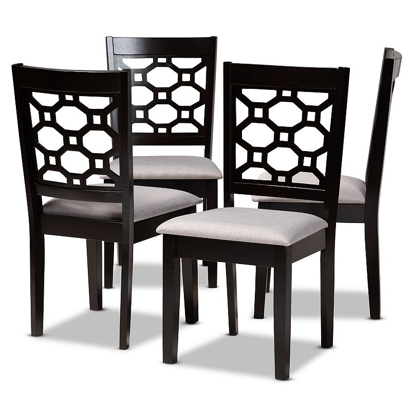 4pc Peter Fabric Upholstered and Wood Dining Chairs Gray/Dark Brown - Baxton Studio: Polyester, Spot Clean, Armless