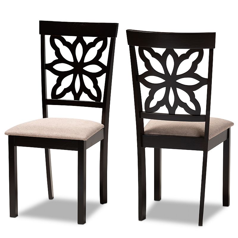 2pc Samwell Fabric Upholstered and Wood Dining Chairs Sand/Dark Brown - Baxton Studio