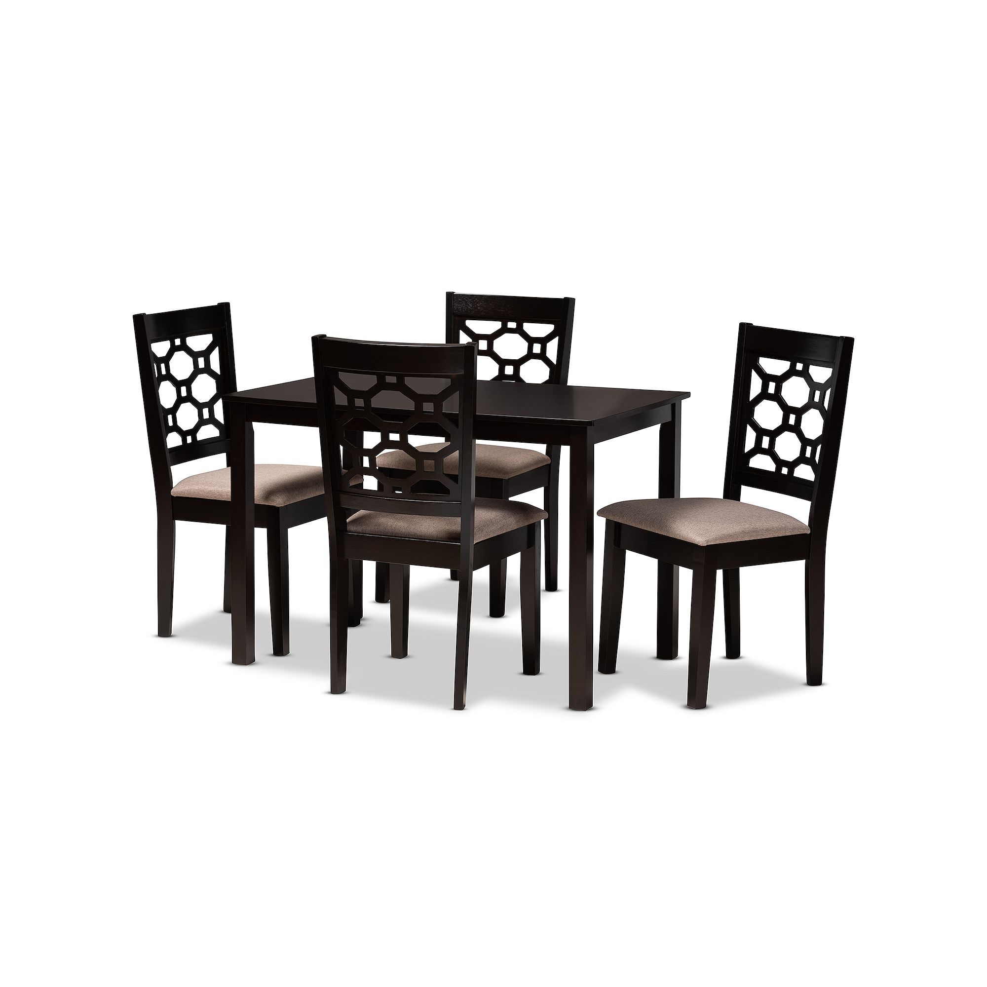 Baxton Studio Henry Dining Table & Chair 5-piece Set, Sand Dark Brown