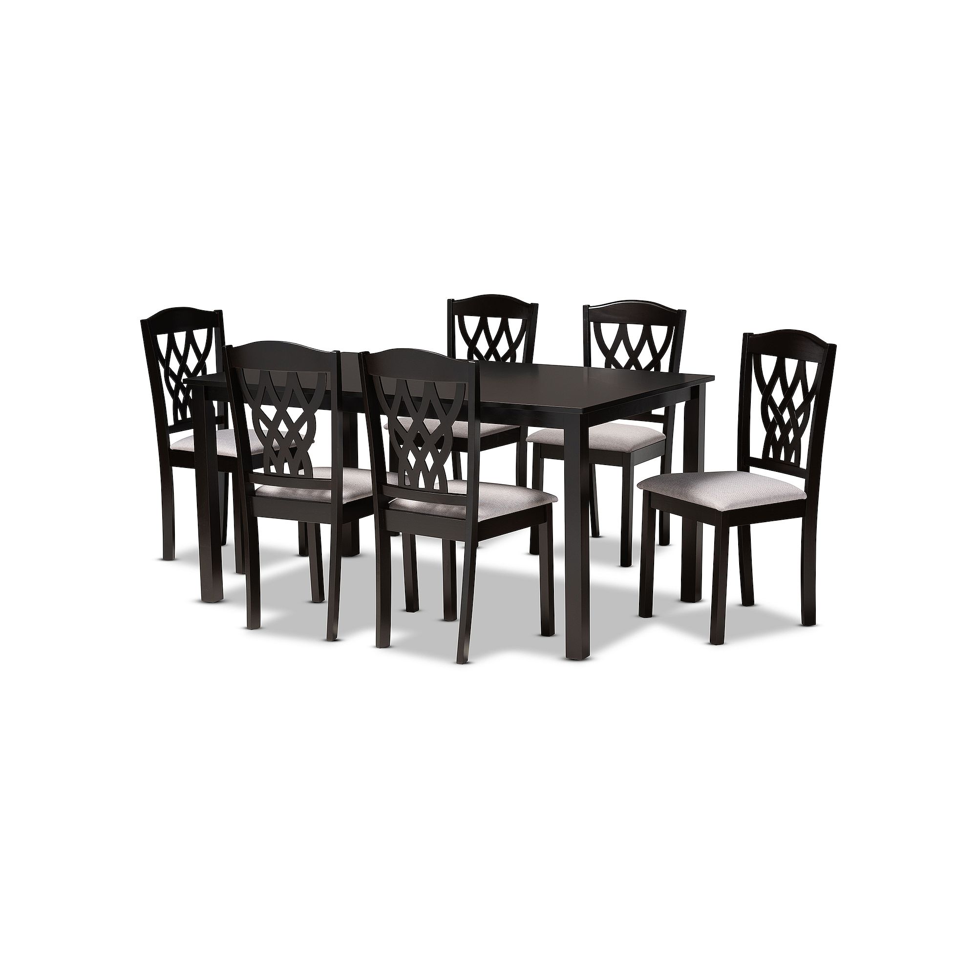 Baxton Studio Salem Dining Table & Chair 7-piece Set, Gray Dark Brown