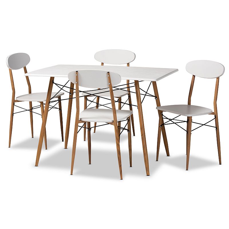 Baxton Studio Wayne Dining Table & Chair 5-piece Set, White