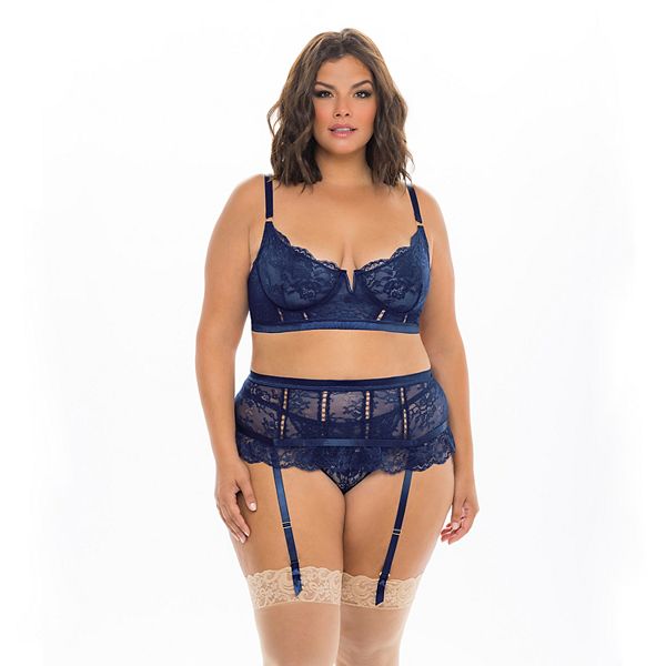 Plus Size Oh La La Cheri Adrienne 3-pc. Longline Bra, High-Waisted Panty & Garter  Belt Lingerie Set 41-11626X