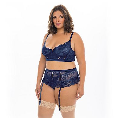 Plus Size Oh La La Cheri Adrienne 3-pc. Longline Bra, High-Waisted Panty & Garter Belt Lingerie Set 41-11626X