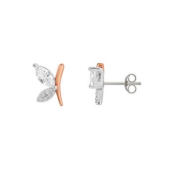 PRIMROSE Two Tone Sterling Silver Cubic Zirconia Butterfly Stud Earrings