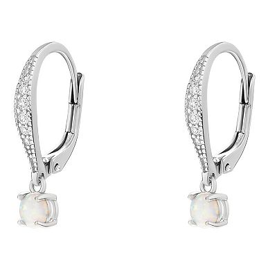 PRIMROSE Sterling Silver Cubic Zirconia & Opal Leverback Drop Earrings