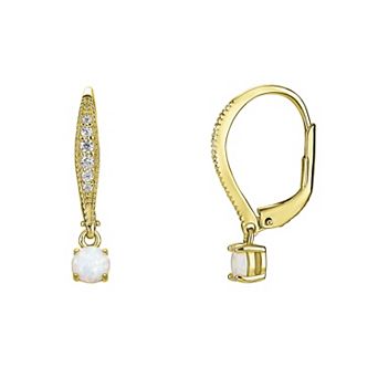 PRIMROSE Sterling Silver Cubic Zirconia & White Opal Leverback Earrings