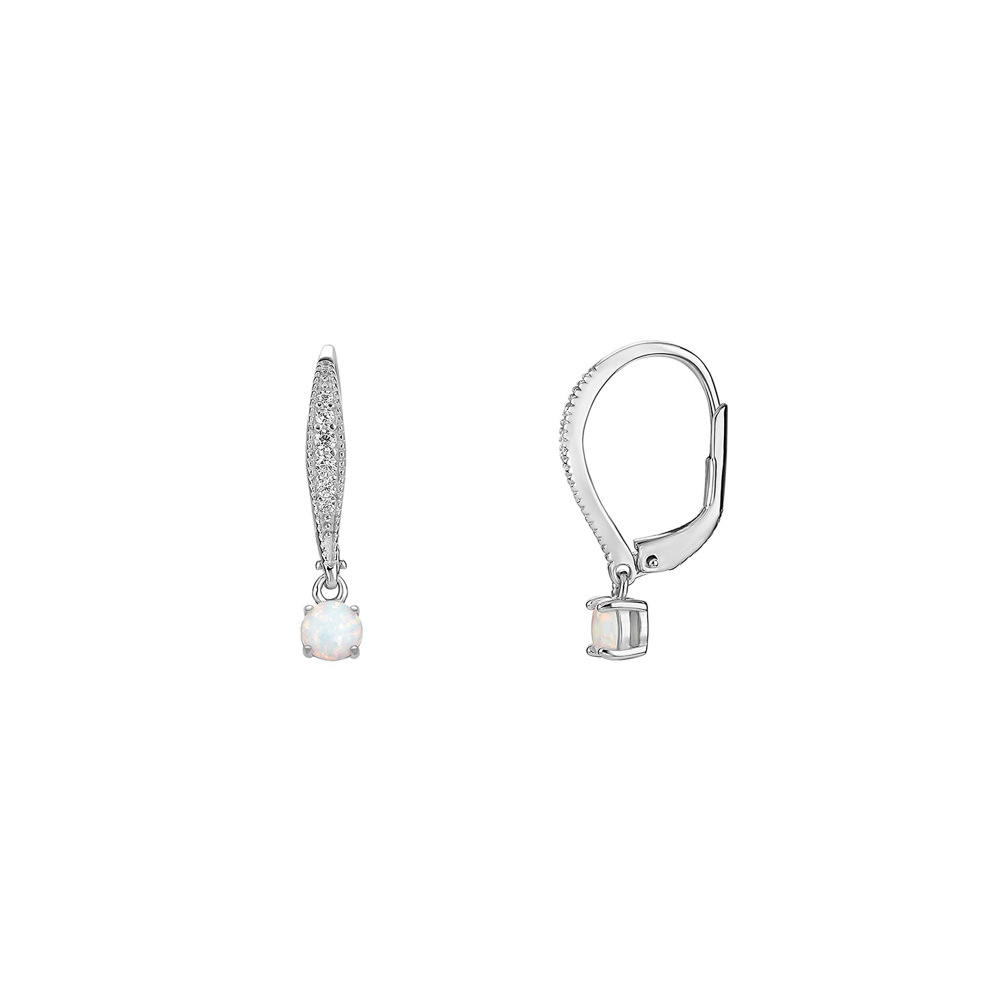 PRIMROSE Sterling Silver Cubic Zirconia & White Opal Leverback Earrings, Wo