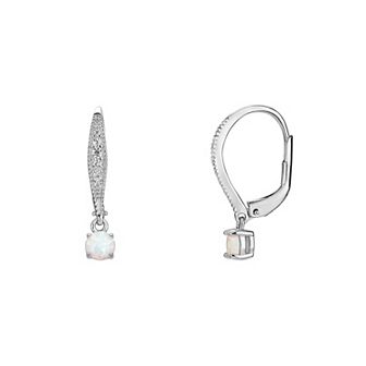 PRIMROSE Sterling Silver Cubic Zirconia & White Opal Leverback Earrings