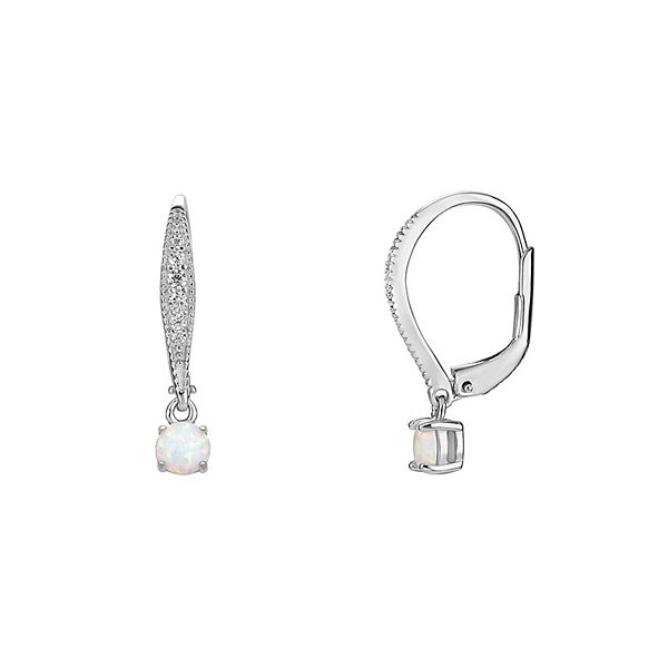 PRIMROSE Sterling Silver Cubic Zirconia & White Opal Leverback Earrings - Sterling And Opal