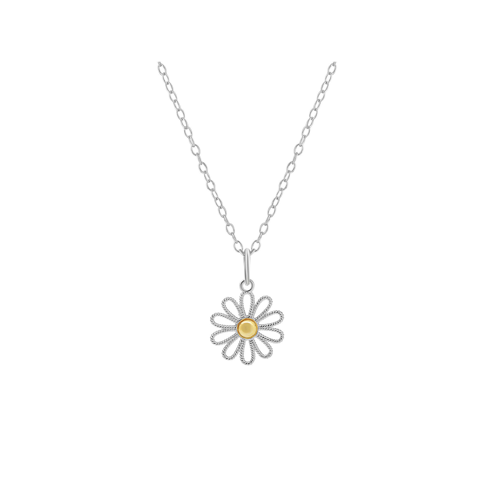 PRIMROSE Two Tone Sterling Silver Twisted Sunflower Pendant Necklace, Wome