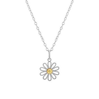 PRIMROSE Two Tone Sterling Silver Twisted Sunflower Pendant Necklace