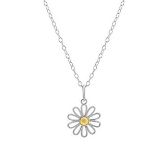 PRIMROSE Two Tone Sterling Silver Twisted Sunflower Pendant Necklace