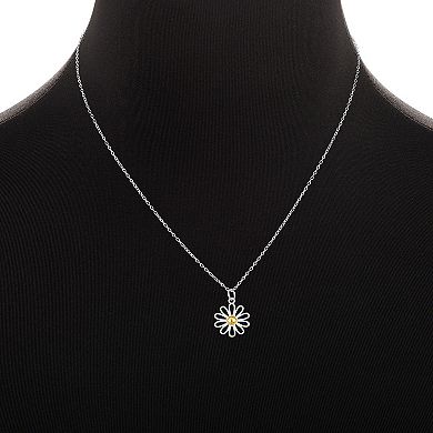 PRIMROSE Two Tone Sterling Silver Twisted Sunflower Pendant Necklace