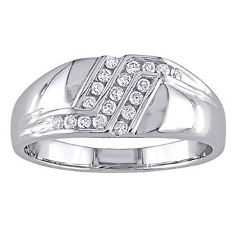 Stella Grace Men's 10k White Gold 1/4 Carat T.W. Diamond 3-Row Wedding Band