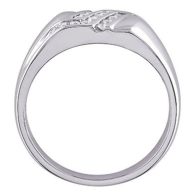 Stella Grace Men's 10k White Gold 1/4 Carat T.W. Diamond 3-Row Wedding Band