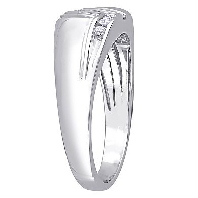 Stella Grace Men's 10k White Gold 1/4 Carat T.W. Diamond 3-Row Wedding Band