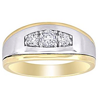 Stella Grace Men's 10k Gold Two Tone Lab-Created White Sapphire 3-Stone Ring