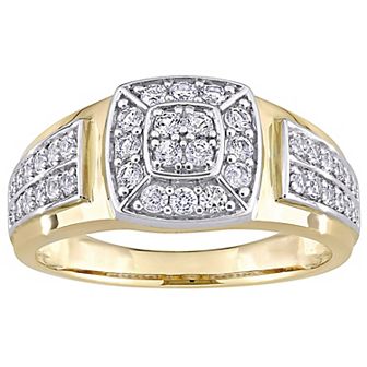 Stella Grace Men's 10k Gold Two Tone Lab-Created White Sapphire Square Ring
