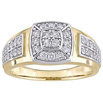 Stella Grace Men's 10k Gold Two Tone Lab-Created White Sapphire Square Ring