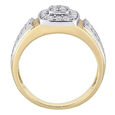 Stella Grace Men's 10k Gold Two Tone Lab-Created White Sapphire Square Ring