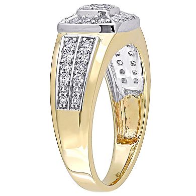 Stella Grace Men's 10k Gold Two Tone Lab-Created White Sapphire Square Ring
