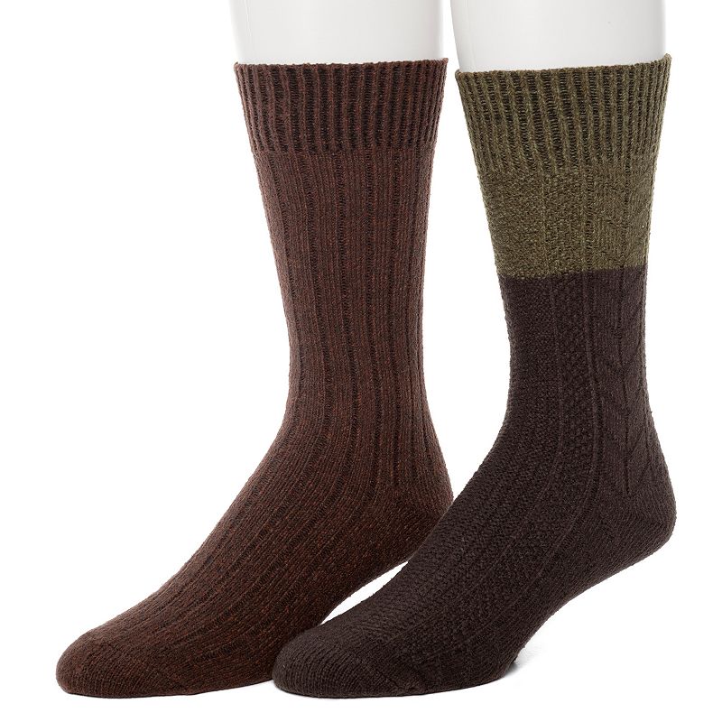 Mens ClimateSmart by Cuddl Duds 2-Pack Cable Colorblock Crew Socks, Size: 