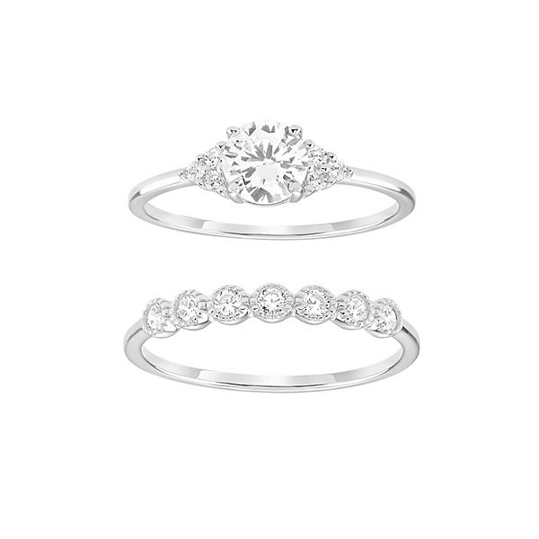 PRIMROSE Sterling Silver Cubic Zirconia Duo Ring Set