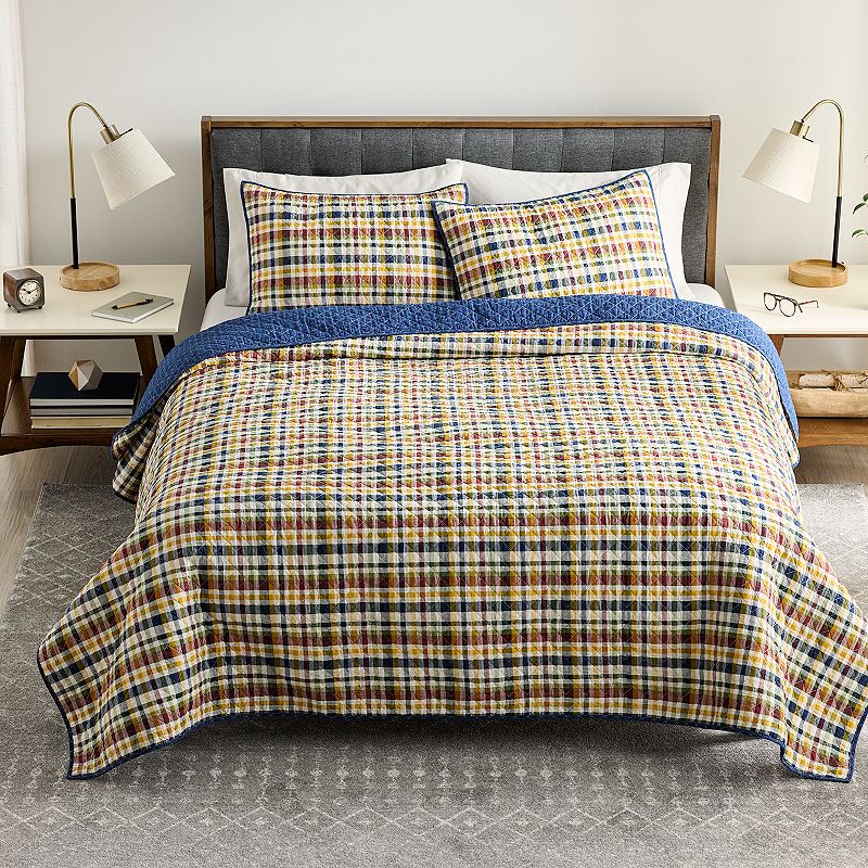 Sonoma Goods For Life Reversible Plaid Quilt Set with Shams, White, King