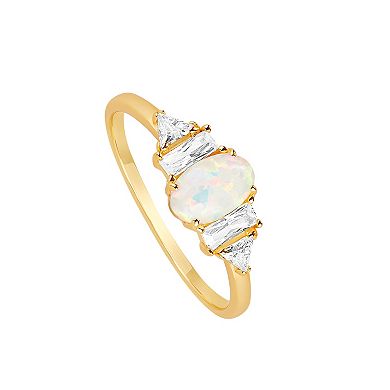PRIMROSE Sterling Silver Cubic Zirconia & Opal Ring