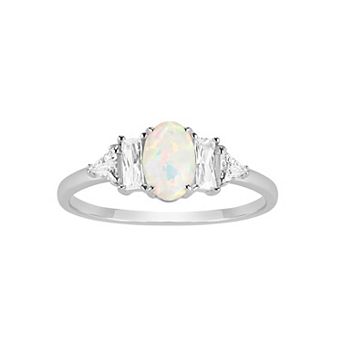 PRIMROSE Sterling Silver Cubic Zirconia & Opal Ring