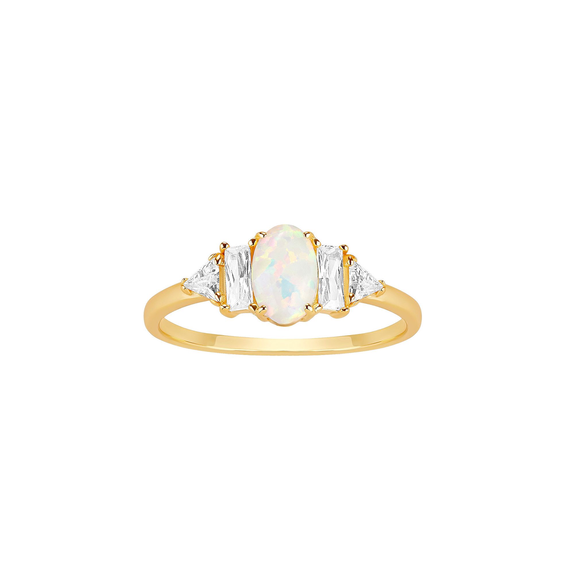 PRIMROSE Sterling Silver Cubic Zirconia & Opal Ring, Womens, Size: 7, Two 