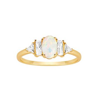 PRIMROSE Sterling Silver Cubic Zirconia & Opal Ring
