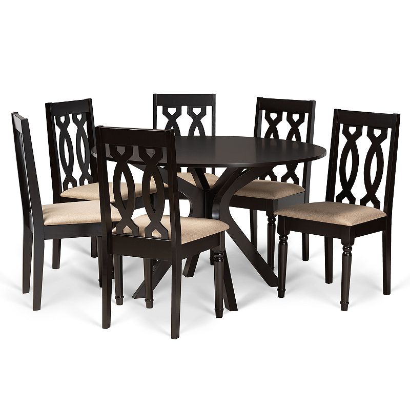 Baxton Studio Callie Dining Table & Chair 7-piece Set, Brown