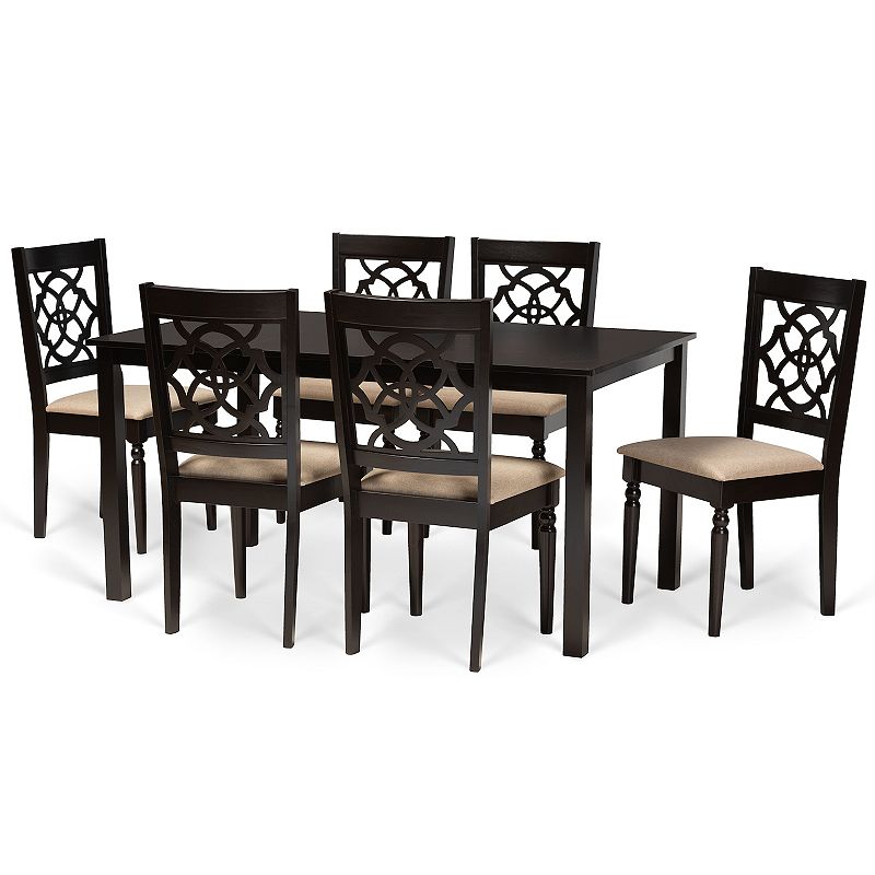 Baxton Studio Renaud Dining Table & Chair 7-piece Set, Brown