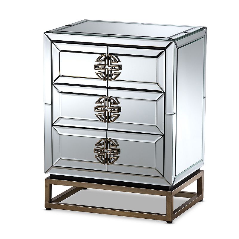 Baxton Studio Laken Mirror Nightstand Table, Silver