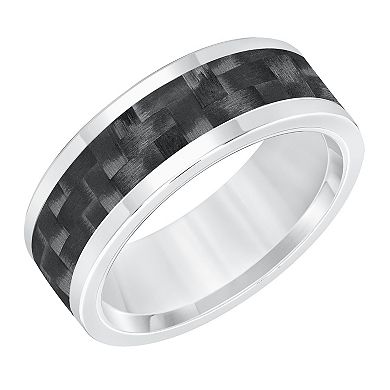 AXL White Tungsten & Black Carbon Fiber Inlay Wedding Band
