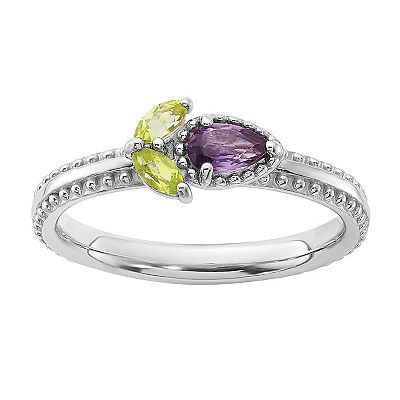 Stacks Stones Sterling Silver Gemstone Flower Stackable Ring