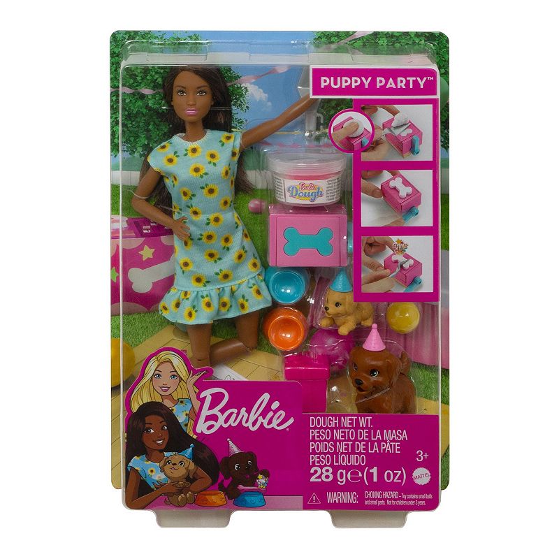 Barbie Doll and Puppy Party Playset with Puppies, Dough and Cake Mold, 3 to