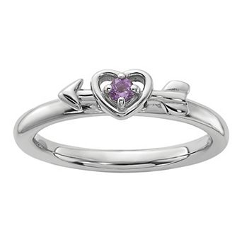 Stacks & Stones Sterling Silver Stackable Gemstone Heart with Arrow Ring