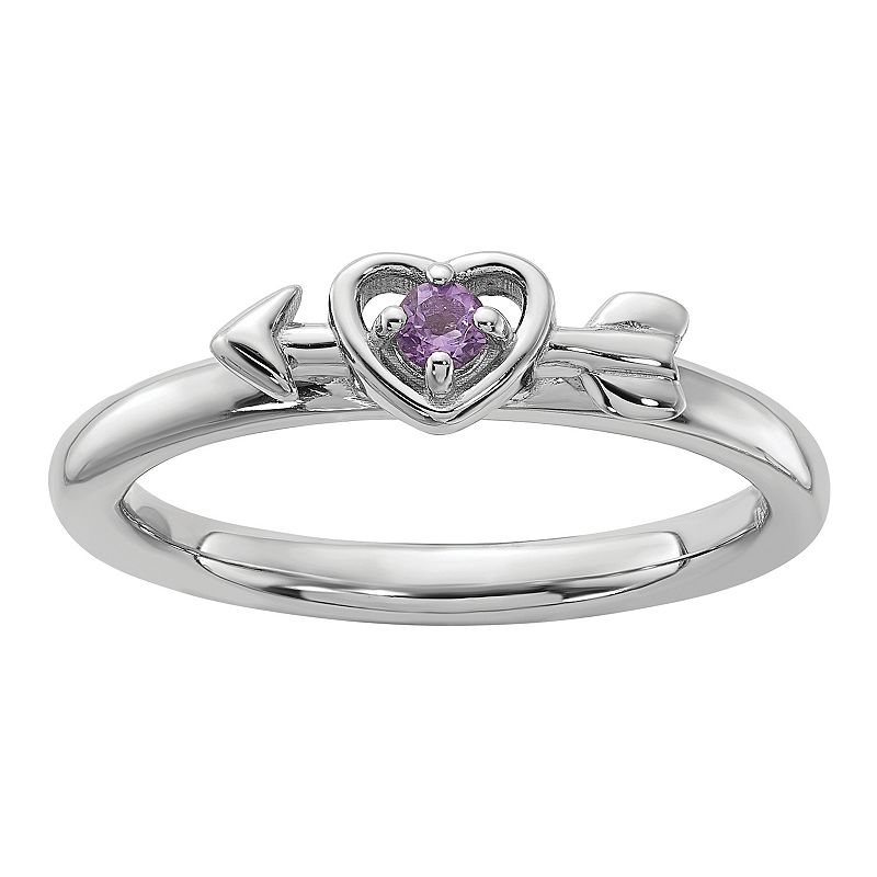 Stacks & Stones Sterling Silver Stackable Gemstone Heart with Arrow Ring, Women's, Size: 5, Purple