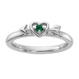 Stacks & Stones Sterling Silver Stackable Gemstone Heart with Arrow Ring