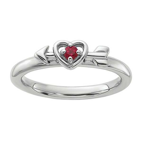 Stacks & Stones Sterling Silver Stackable Gemstone Heart with Arrow Ring