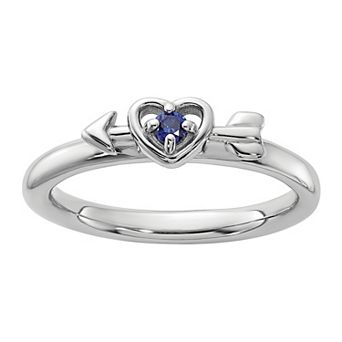 Stacks & Stones Sterling Silver Stackable Gemstone Heart with Arrow Ring