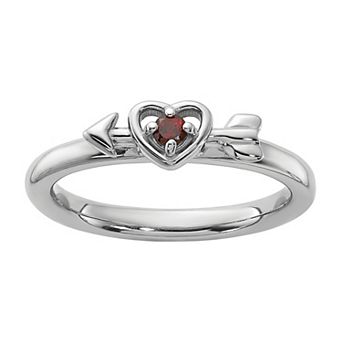 Stacks & Stones Sterling Silver Stackable Gemstone Heart with Arrow Ring