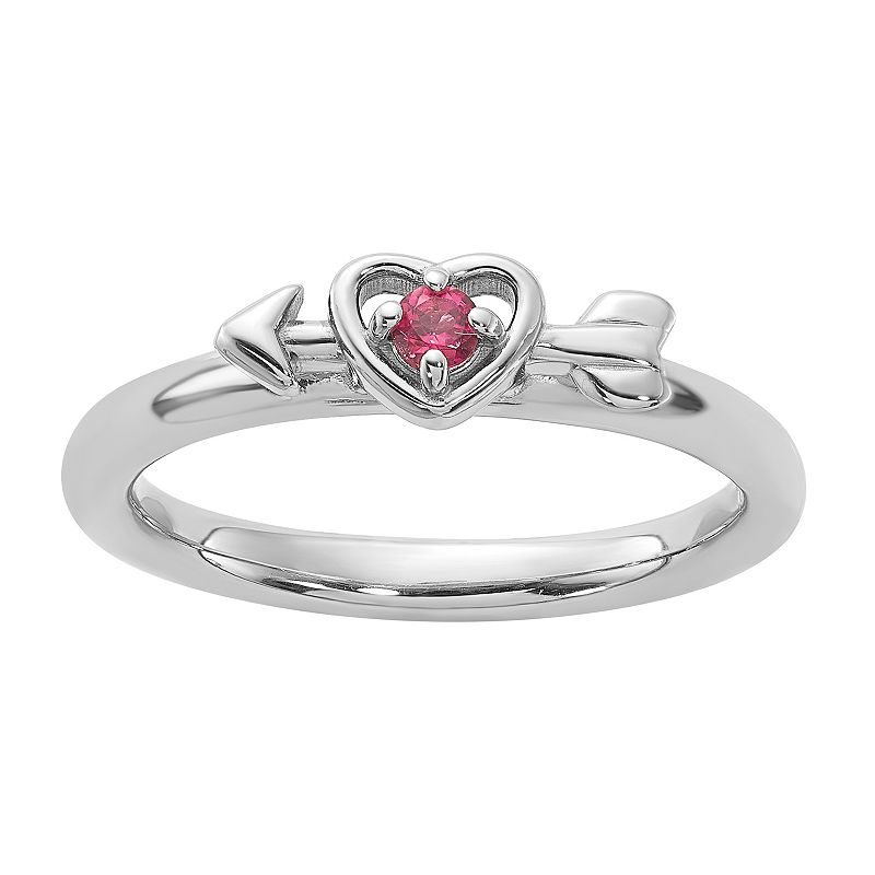 Stacks & Stones Sterling Silver Stackable Gemstone Heart with Arrow Ring, Women's, Size: 5, Pink Tourmaline