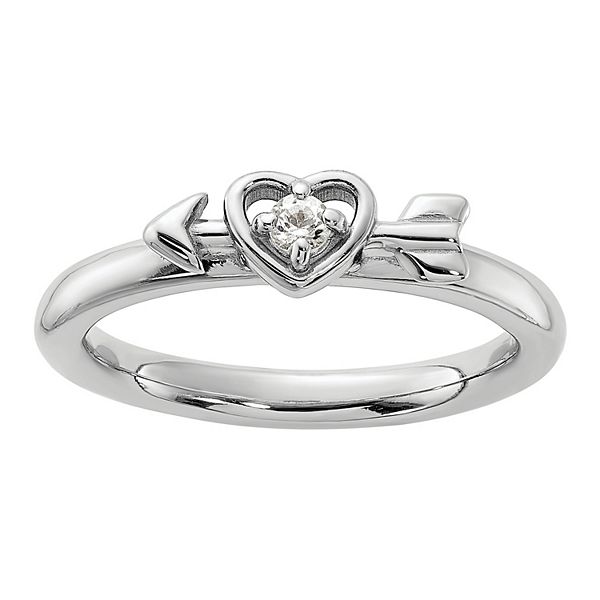 Stacks & Stones Sterling Silver Stackable Gemstone Heart with Arrow Ring