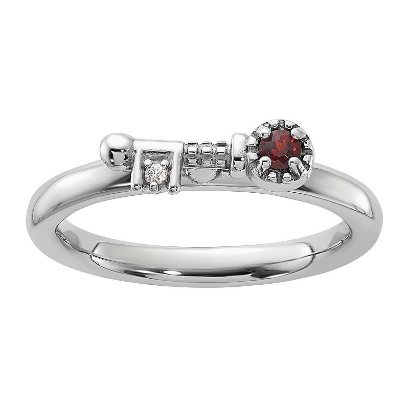 Stacks & Stones Sterling Silver Stackable Gemstone Key Ring, Women's, Size: 8, Red