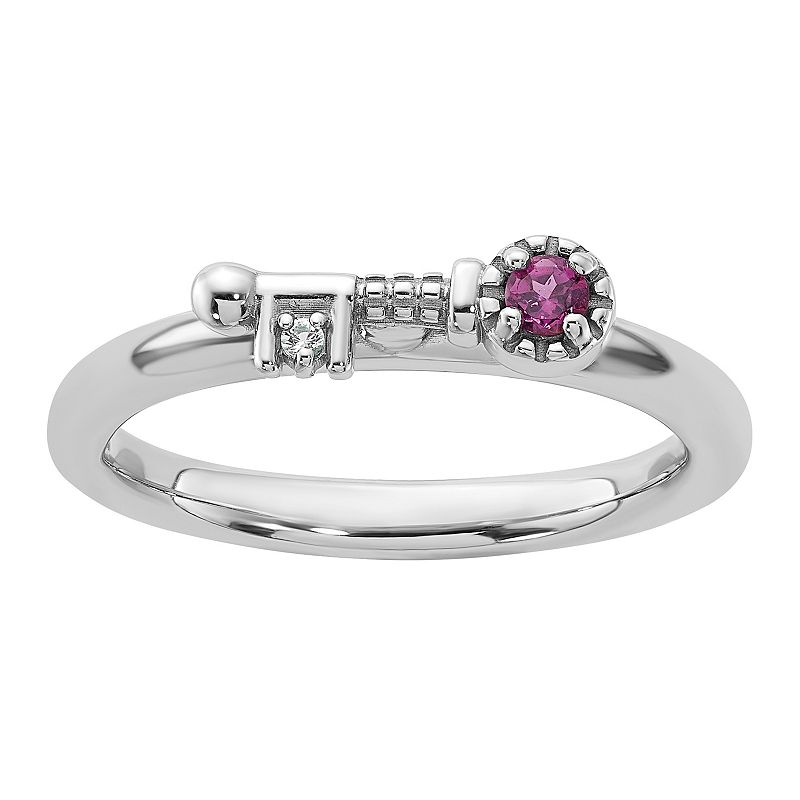 Stacks & Stones Sterling Silver Stackable Gemstone Key Ring, Women's, Size: 8, Rhodolite Red