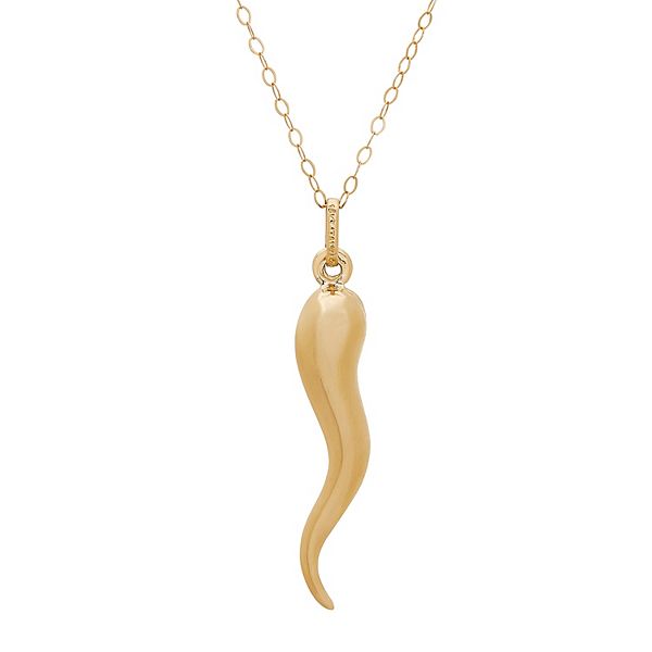 Everlasting Gold 10k Gold Polished Italian Horn Pendant Necklace