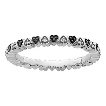 Stacks & Stones Sterling Silver 1/10 Carat T.W. Black & White Diamond Heart Stackable Ring
